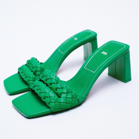 Zara Shoes - Bloggers Fav Zara Green Heeled Sandals Heeled Woven Sandals